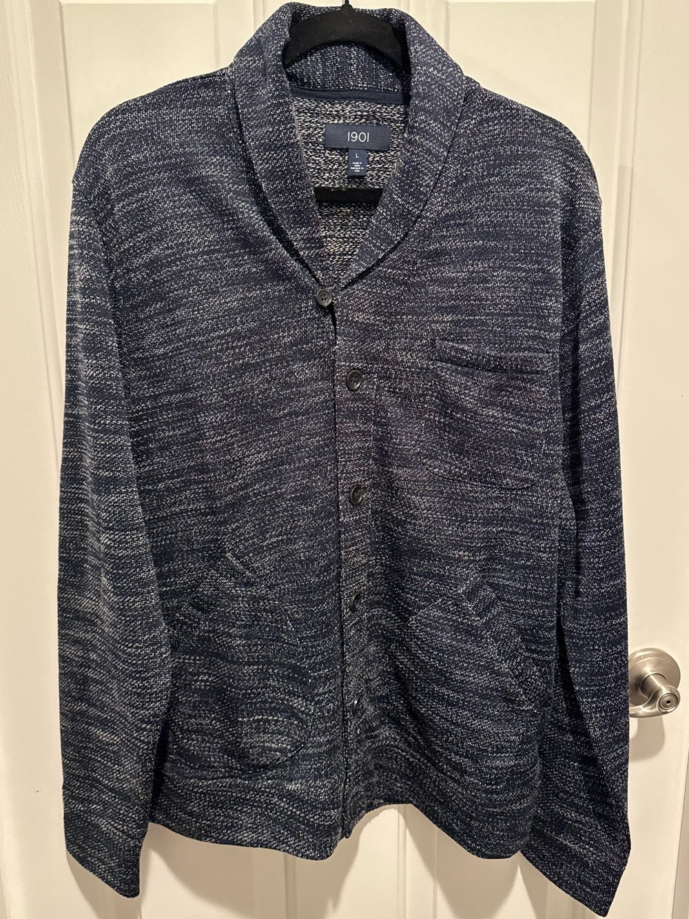 Mens 1901 Marled Navy Indigo Shawl Collar Cardigan Size L